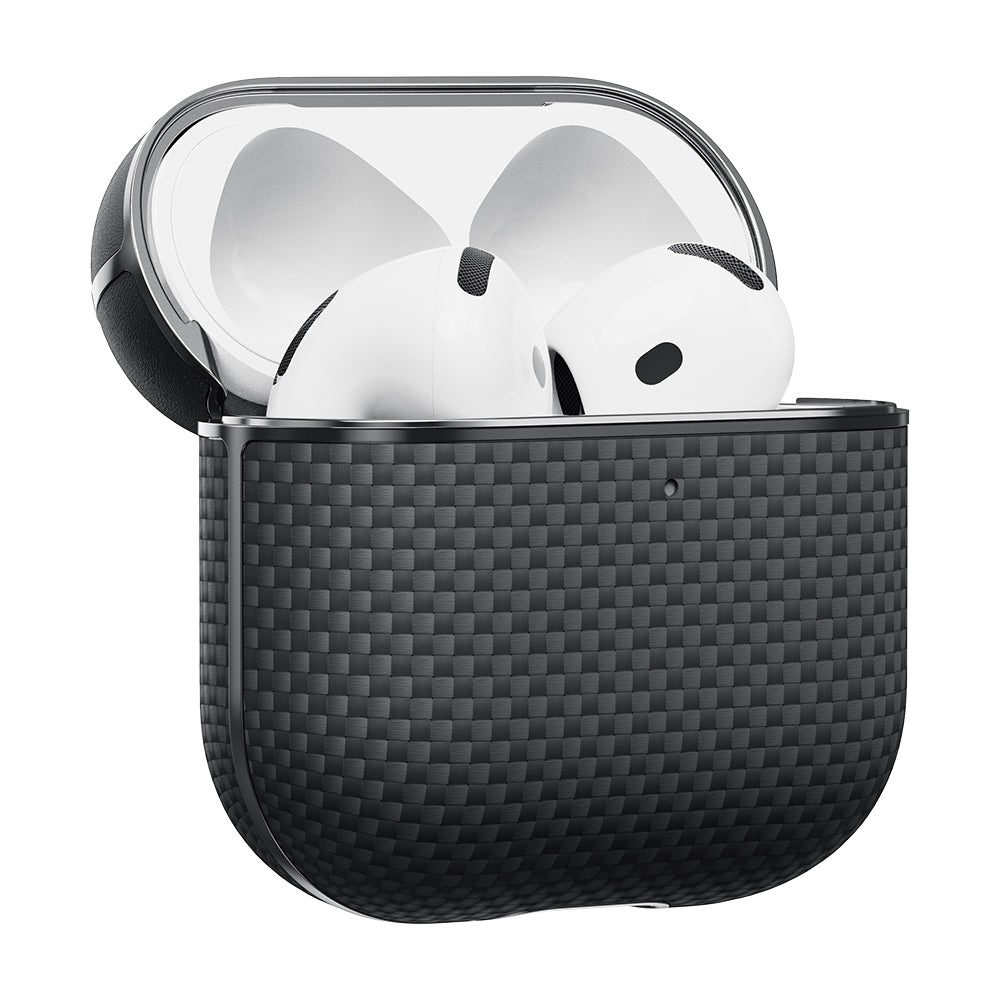 Airpods 4 Kılıf 1500D Aramid Fiber Pitaka Ultra-Slim Classic Serisi Black-Grey Twill Kılıf