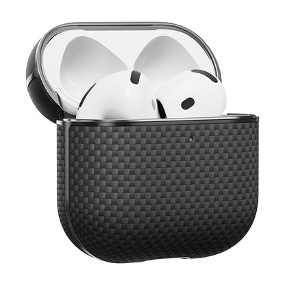 Airpods 4 Kılıf 1500D Aramid Fiber Pitaka Ultra-Slim Classic Serisi Black-Grey Twill Kılıf