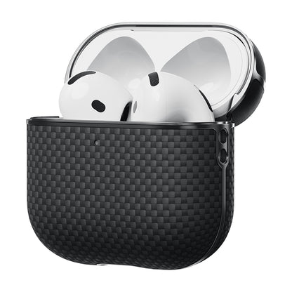 Airpods 4 Kılıf 1500D Aramid Fiber Pitaka Ultra-Slim Classic Serisi Black-Grey Twill Kılıf