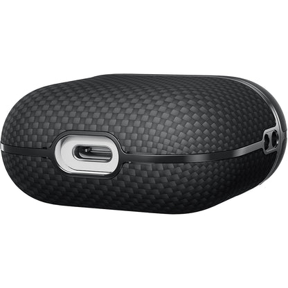 Airpods 4 Kılıf 1500D Aramid Fiber Pitaka Ultra-Slim Classic Serisi Black-Grey Twill Kılıf