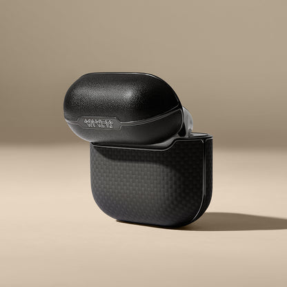 Airpods 4 Kılıf 1500D Aramid Fiber Pitaka Ultra-Slim Classic Serisi Black-Grey Twill Kılıf