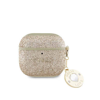 Airpods 4 Kılıf Guess Orijinal Lisanslı Glitter Elmas Kalp Süs Zincirli Kılıf