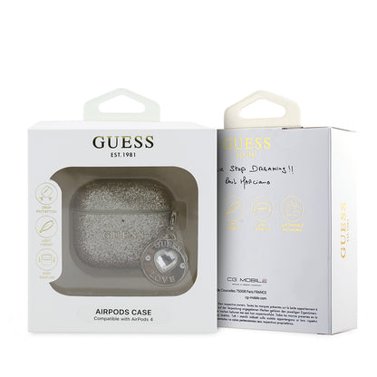 Airpods 4 Kılıf Guess Orijinal Lisanslı Glitter Elmas Kalp Süs Zincirli Kılıf