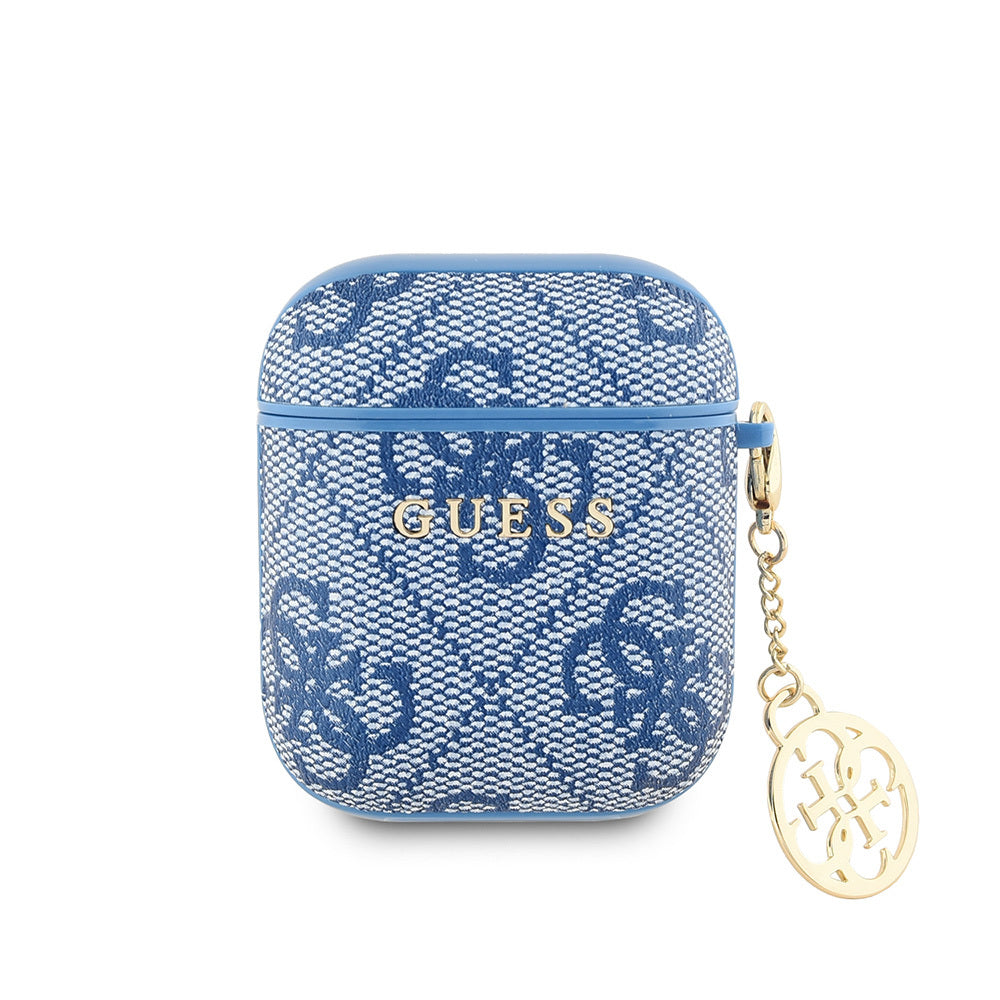 Airpods Kılıf Guess Orijinal Lisanslı 4G Desenli Metal Script Logolu 4G Charm PU Deri Kılıf