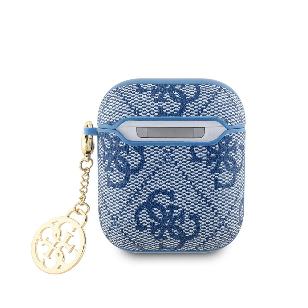 Airpods Kılıf Guess Orijinal Lisanslı 4G Desenli Metal Script Logolu 4G Charm PU Deri Kılıf