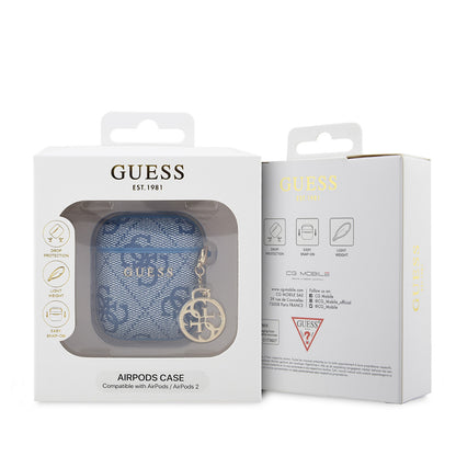 Airpods Kılıf Guess Orijinal Lisanslı 4G Desenli Metal Script Logolu 4G Charm PU Deri Kılıf