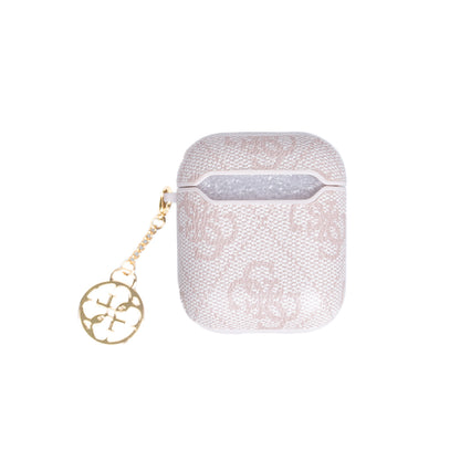Airpods Kılıf Guess Orijinal Lisanslı 4G Desenli Metal Script Logolu 4G Charm Sağdan Askılı PU Deri Kılıf