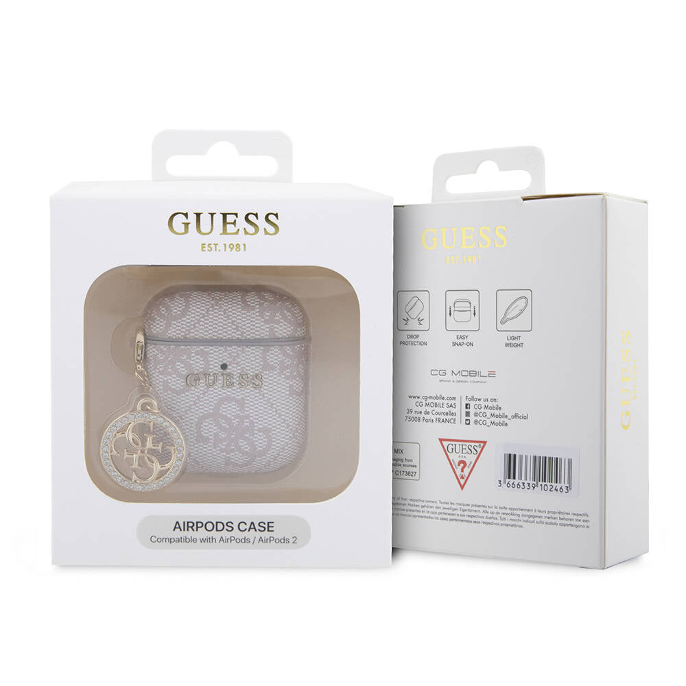 Airpods Kılıf Guess Orijinal Lisanslı 4G Desenli Taşlı 4G Süs Zincirli Kılıf