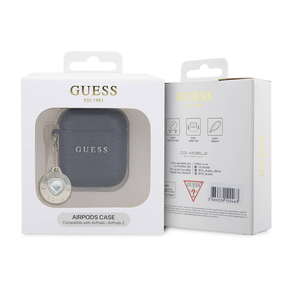 Airpods Kılıf Guess Orijinal Lisanslı Glitter Elmas Kalp Süs Zincirli Kılıf