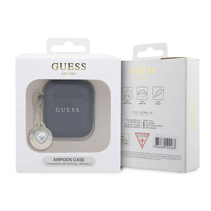 Airpods Kılıf Guess Orijinal Lisanslı Glitter Elmas Kalp Süs Zincirli Kılıf