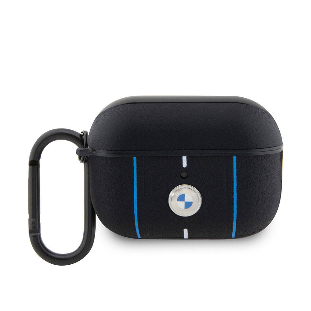 Airpods Pro 2 Kılıf BMW Orijinal Lisanslı PU Deri Mavi Beyaz Çizgili Metal Logolu Kılıf