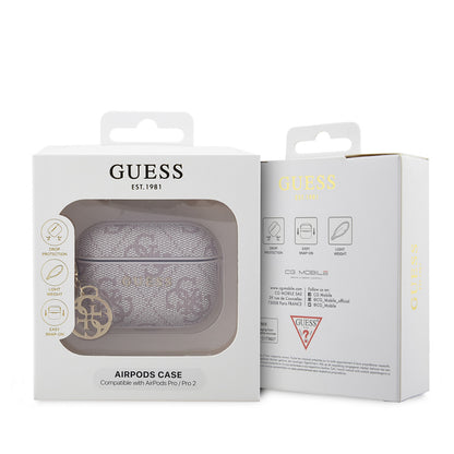 Airpods Pro 2 Kılıf Guess Orijinal Lisanslı 4G Desenli Metal Klasik Logolu 4G Charm PU Deri Kılıf