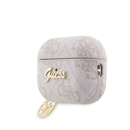 Airpods Pro 2 Kılıf Guess Orijinal Lisanslı 4G Desenli Metal Script Logolu 4G Charm PU Deri Kılıf