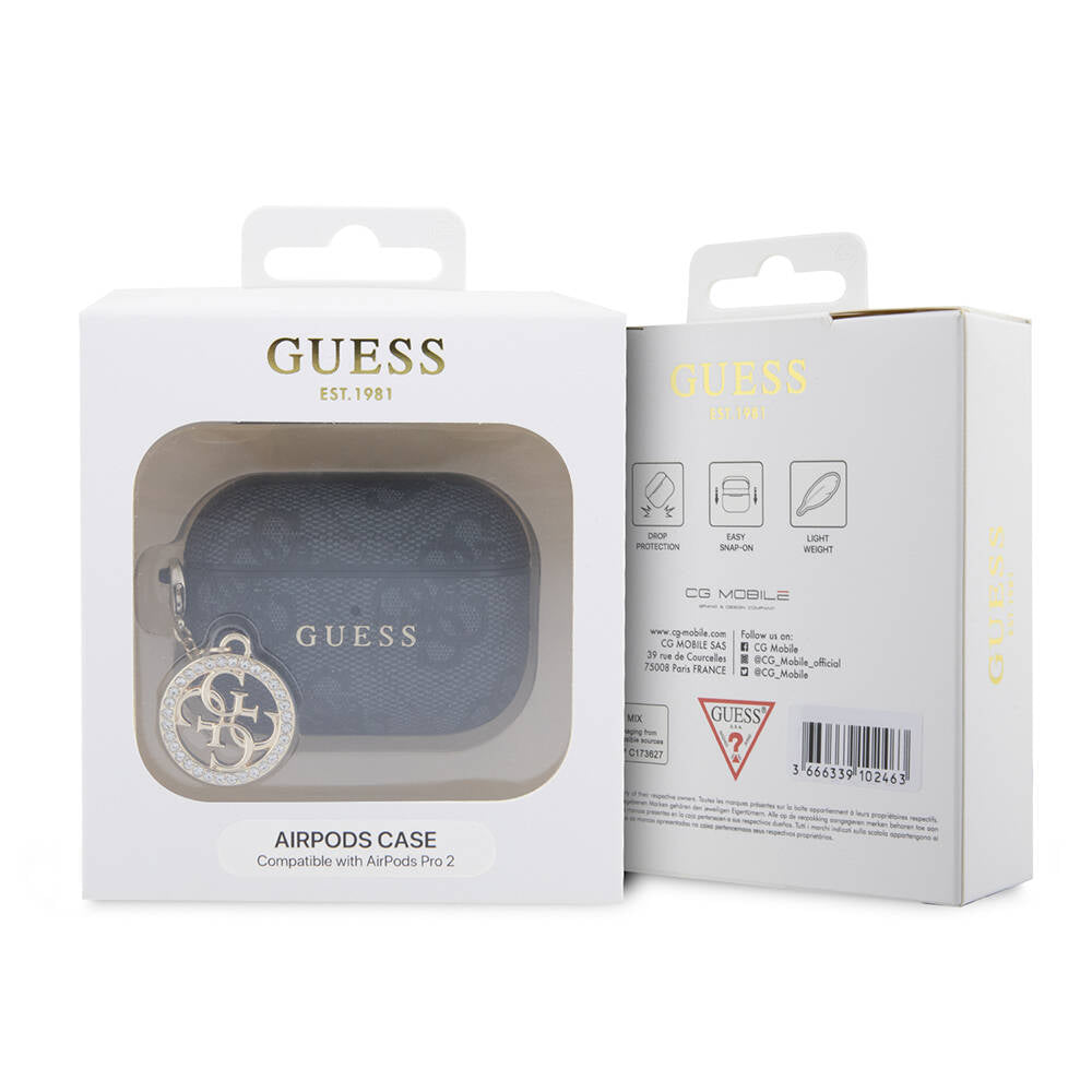 Airpods Pro 2 Kılıf Guess Orijinal Lisanslı 4G Desenli Taşlı 4G Süs Zincirli Kılıf