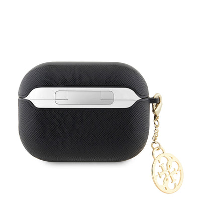 Airpods Pro 2 Kılıf Guess Orijinal Lisanslı Dokulu 4G Yuvarlak Süs Zincirli Saffiano Kılıf