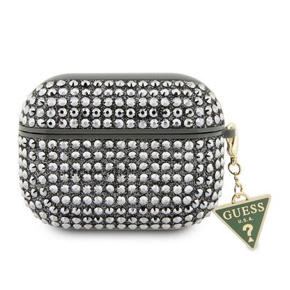 Airpods Pro 2 Kılıf Guess Orijinal Lisanslı Parıltılı Taş Kaplamalı Üçgen Logo Süs Zincirli Kılıf