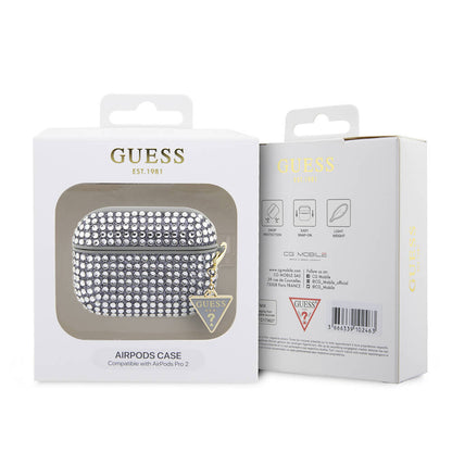 Airpods Pro 2 Kılıf Guess Orijinal Lisanslı Parıltılı Taş Kaplamalı Üçgen Logo Süs Zincirli Kılıf