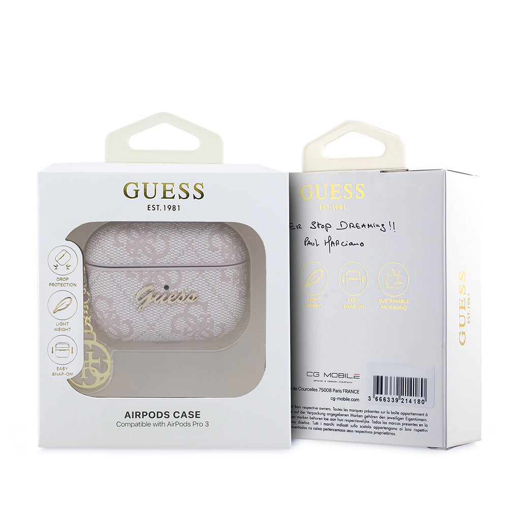 Airpods Pro 3 Kılıf Guess Orijinal Lisanslı 4G Desenli Metal Script Logolu 4G Charm PU Deri Kılıf