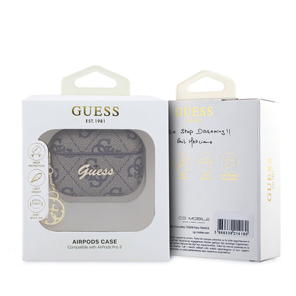 Airpods Pro 3 Kılıf Guess Orijinal Lisanslı 4G Desenli Metal Script Logolu 4G Charm PU Deri Kılıf