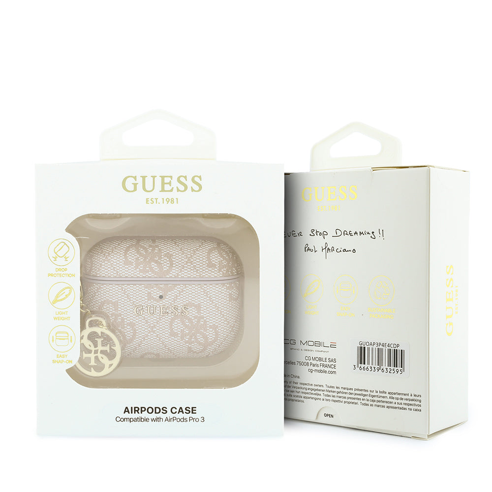 Airpods Pro 3 Kılıf Guess Orijinal Lisanslı PU Deri 4G Desenli 4G Sade Askılı Kılıf