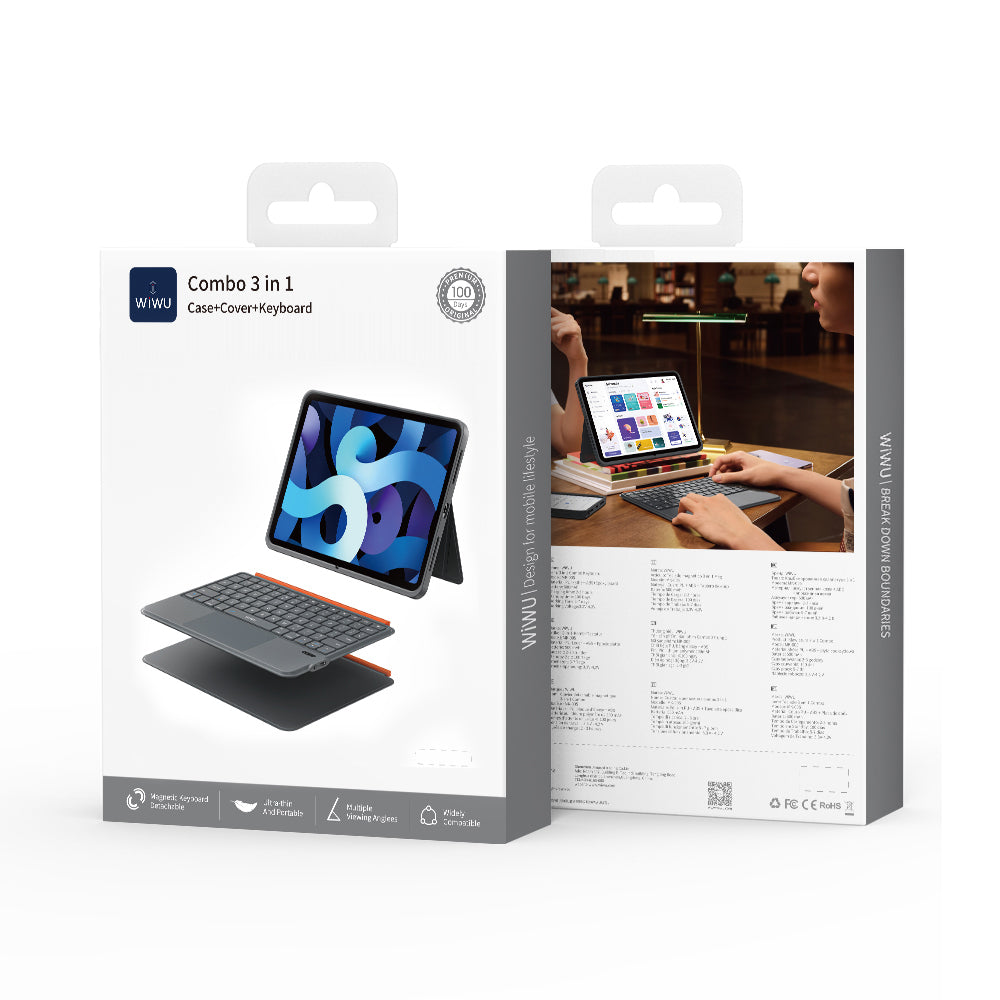 iPad 10.9 2022 (10.Nesil) Wiwu MK-005 Combo 3in1 Kalem Bölmeli Klavyeli Standlı Kılıf