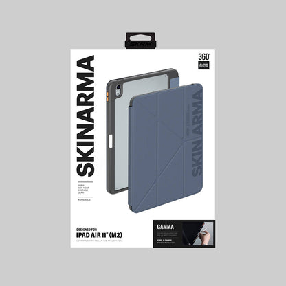 iPad Air 11 2024 Kılıf SkinArma Kabartma Baskı Tasarımlı 360 Tam Koruma Arkası Şeffaf Standlı Gamma Kılıf