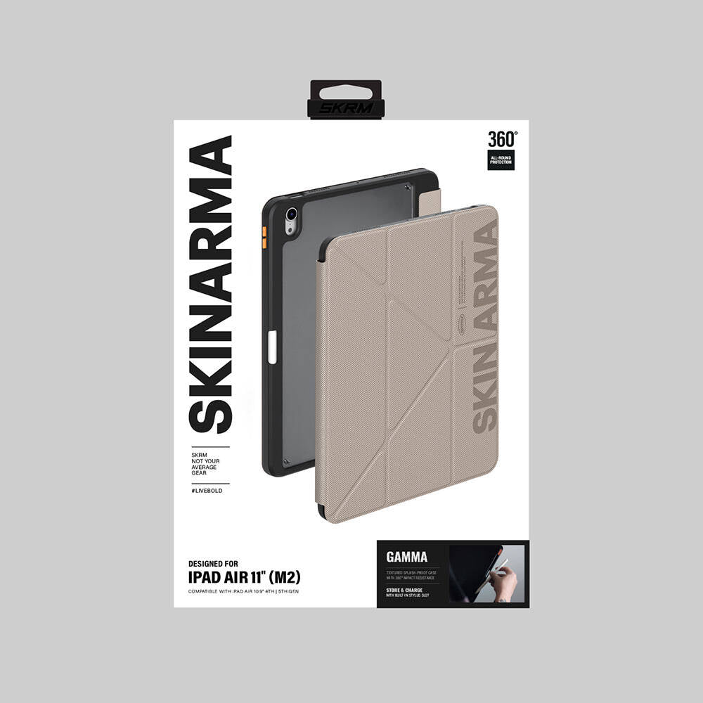 iPad Air 11 2025 M3 Kılıf SkinArma Kabartma Baskı Tasarımlı 360 Tam Koruma Arkası Şeffaf Standlı Gamma Kılıf