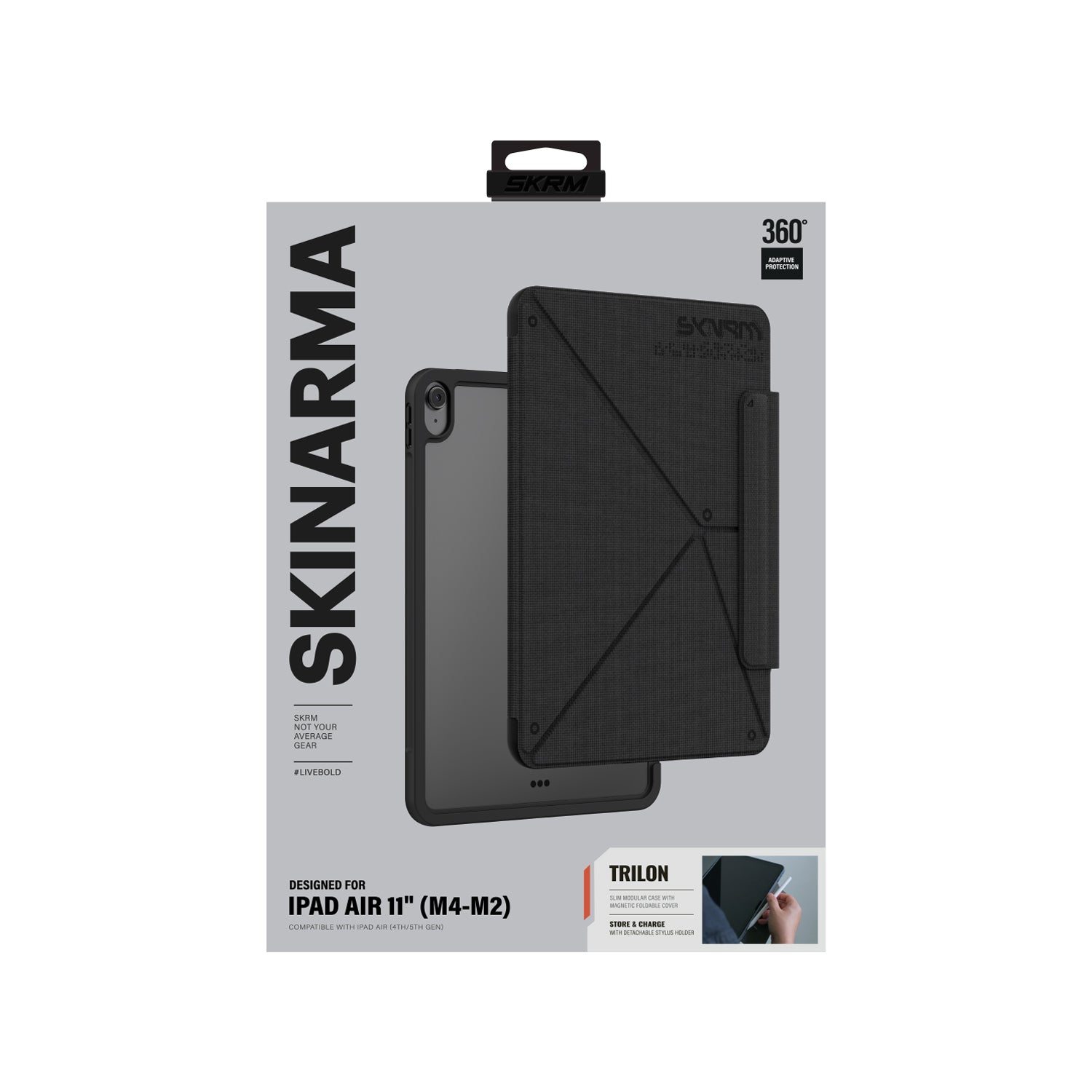 iPad Air 11 2026 M4 Kılıf Skinarma Kalemlikli Dokulu Tasarım Standlı Magnetik Trilon Kılıf
