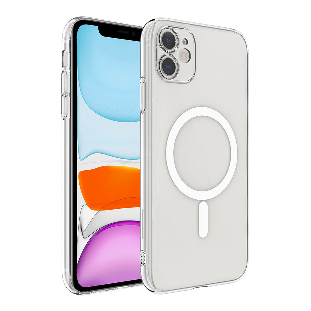 iPhone 11 Kamera Korumalı M-Safe Şarj Özellikli Şeffaf Zore London Sert PC Kılıf
