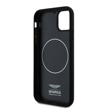 iPhone 11 Kılıf Aston Martin Orijinal Lisanslı M-safe Şarj Özellikli Renkli Halka ve Karbon Fiber Tasarımlı Kılıf
