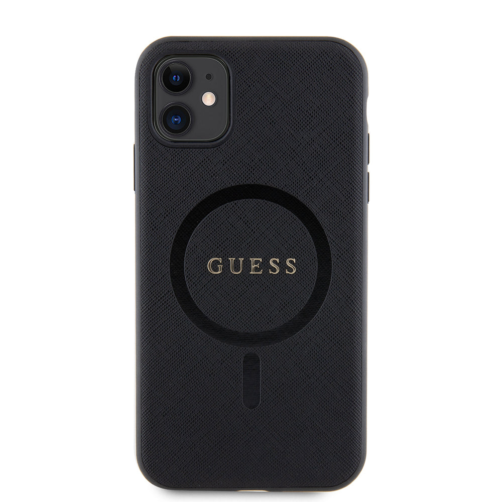 iPhone 11 Kılıf Guess Orijinal Lisanslı M-safe Şarj Özellikli Yazı Logolu Saffiano Classic Kılıf