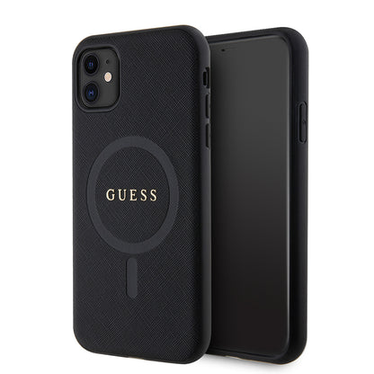 iPhone 11 Kılıf Guess Orijinal Lisanslı M-safe Şarj Özellikli Yazı Logolu Saffiano Classic Kılıf