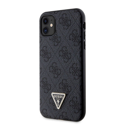 iPhone 11 Kılıf Guess Orijinal Lisanslı PU Deri Taşlı Üçgen Logo 4G Desenli Kılıf