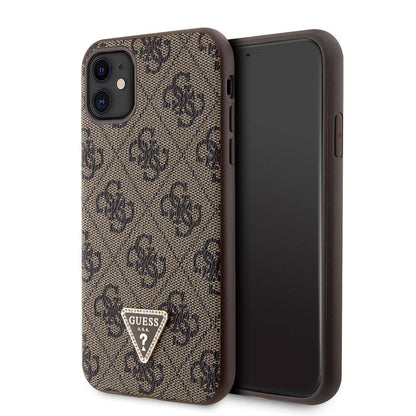 iPhone 11 Kılıf Guess Orijinal Lisanslı PU Deri Taşlı Üçgen Logo 4G Desenli Kılıf