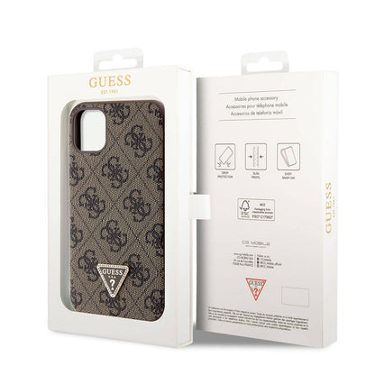 iPhone 11 Kılıf Guess Orijinal Lisanslı PU Deri Taşlı Üçgen Logo 4G Desenli Kılıf