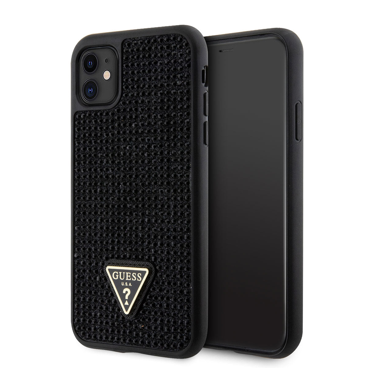 iPhone 11 Kılıf Guess Orijinal Lisanslı Taşlı Arka Yüzey Üçgen Logolu Kılıf