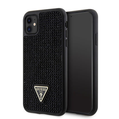 iPhone 11 Kılıf Guess Orijinal Lisanslı Taşlı Arka Yüzey Üçgen Logolu Kılıf