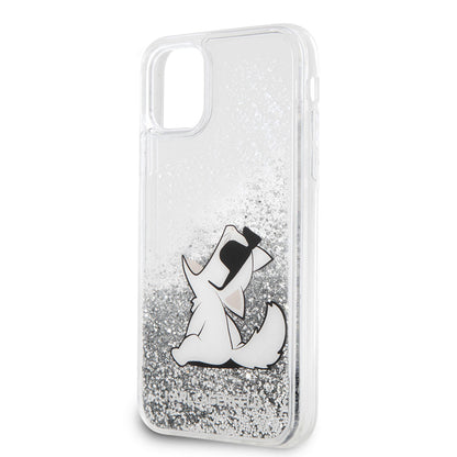 iPhone 11 Kılıf Karl Lagerfeld Sıvılı Simli Choupette Fun Dizayn Kılıf