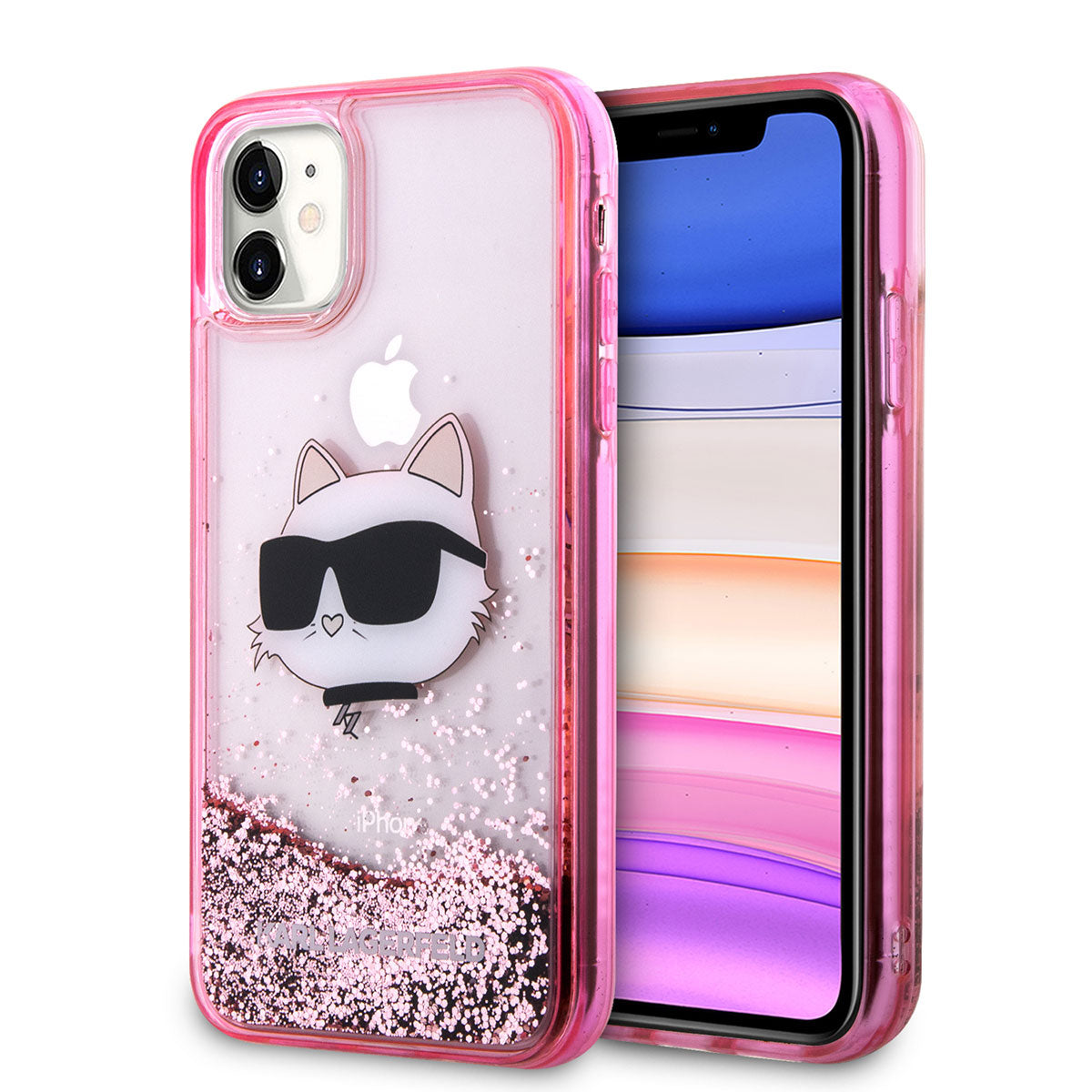 iPhone 11 Kılıf Karl Lagerfeld Sıvılı Simli Choupette Head Dizayn Kılıf