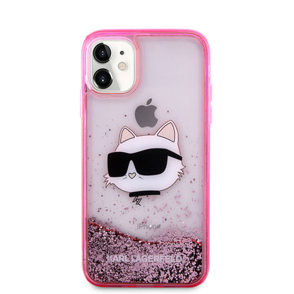 iPhone 11 Kılıf Karl Lagerfeld Sıvılı Simli Choupette Head Dizayn Kılıf