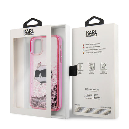 iPhone 11 Kılıf Karl Lagerfeld Sıvılı Simli Choupette Head Dizayn Kılıf