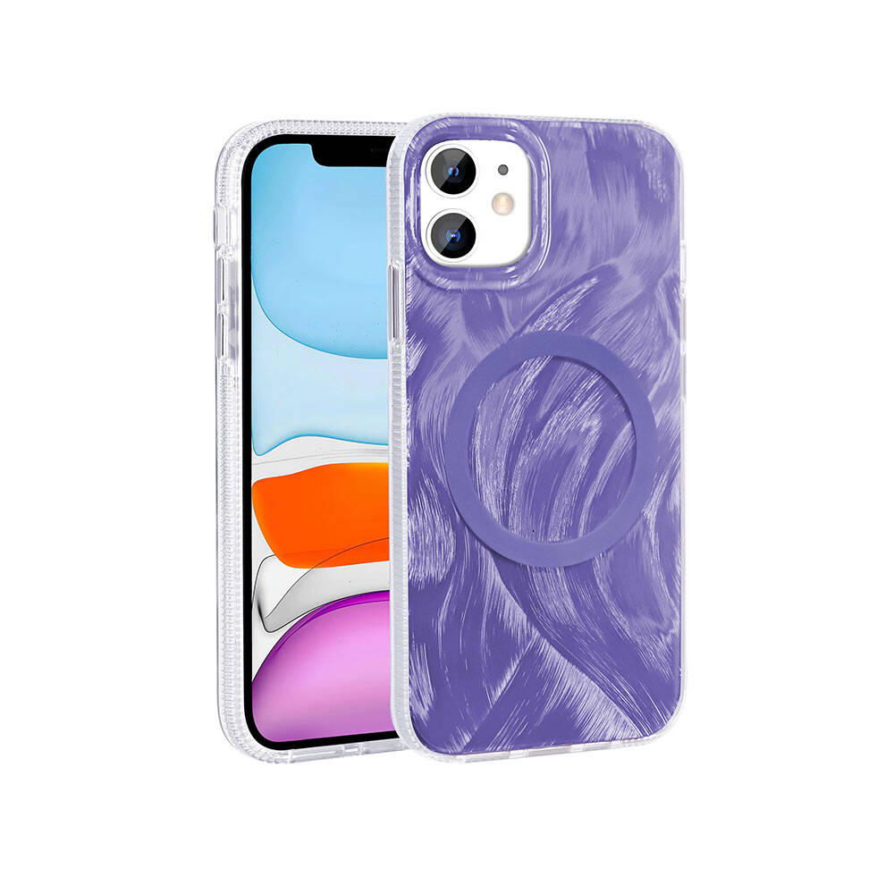 iPhone 11 Kılıf M-safe Şarj Özellikli Fırça Boya Desenli Zore Palet Kılıf