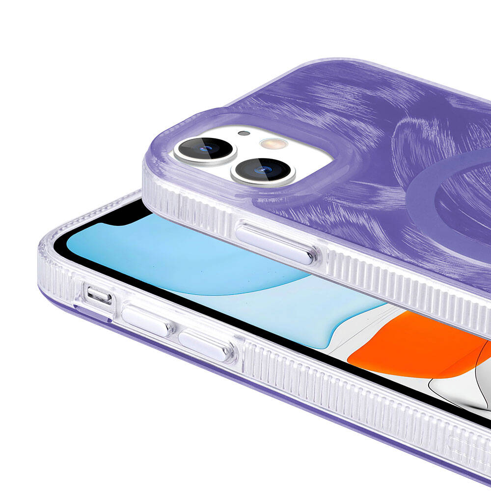 iPhone 11 Kılıf M-safe Şarj Özellikli Fırça Boya Desenli Zore Palet Kılıf