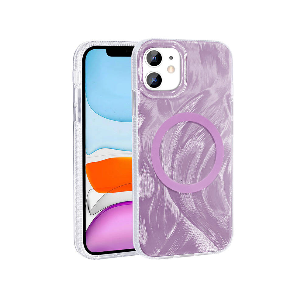 iPhone 11 Kılıf M-safe Şarj Özellikli Fırça Boya Desenli Zore Palet Kılıf