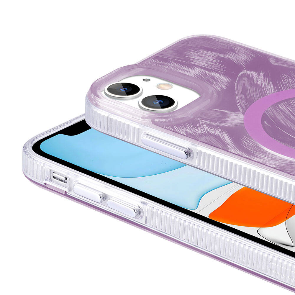 iPhone 11 Kılıf M-safe Şarj Özellikli Fırça Boya Desenli Zore Palet Kılıf