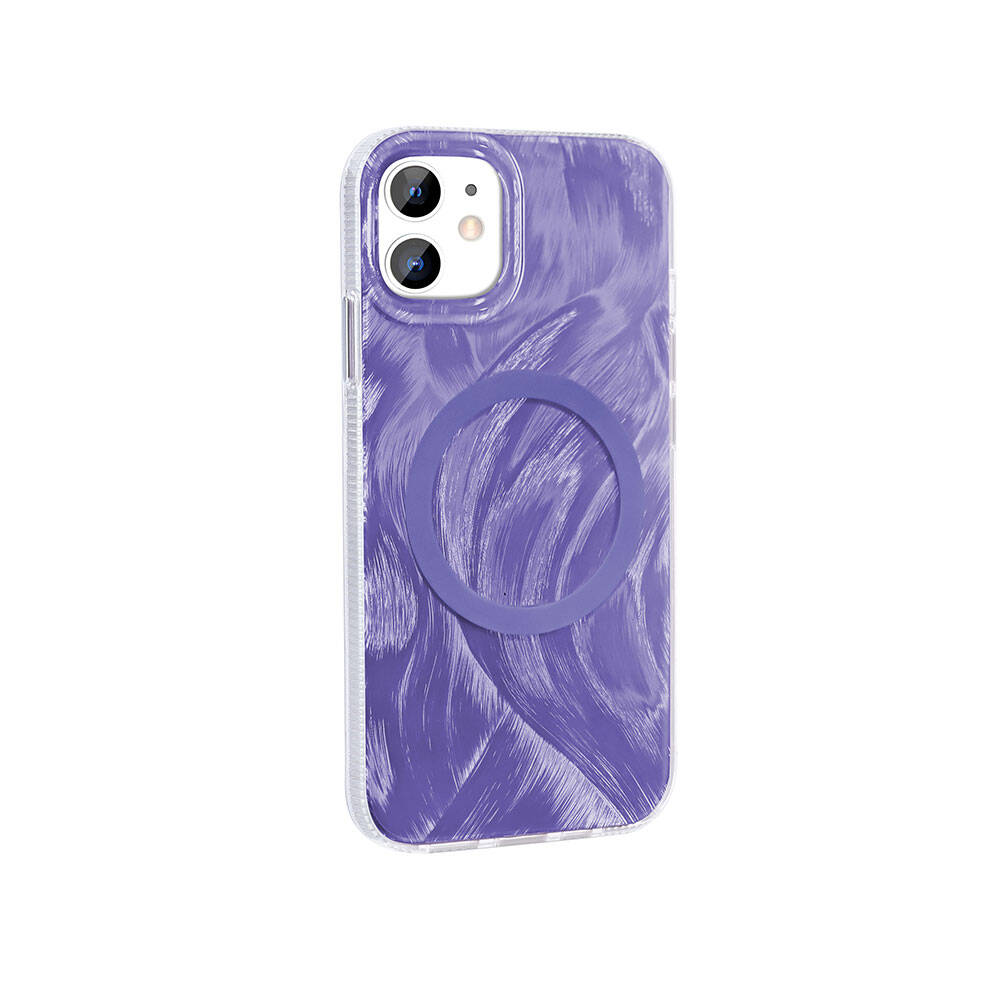 iPhone 11 Kılıf M-safe Şarj Özellikli Fırça Boya Desenli Zore Palet Kılıf