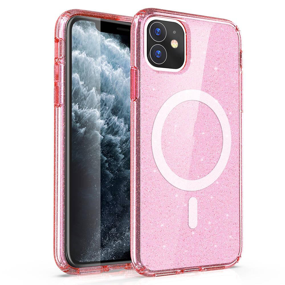 iPhone 11 Kılıf M-safe Şarj Özellikli Parlayan Simli Saydam Renkli Zore Allstar Kılıf