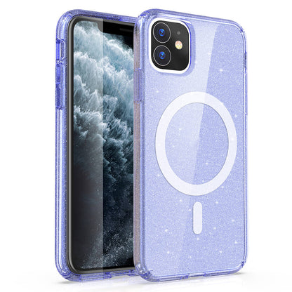 iPhone 11 Kılıf M-safe Şarj Özellikli Parlayan Simli Saydam Renkli Zore Allstar Kılıf
