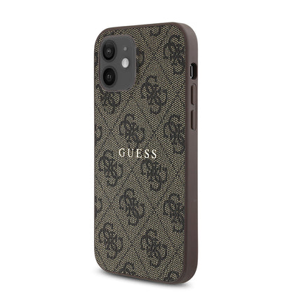 iPhone 12 Kılıf Guess Orijinal Lisanslı M-safe Şarj Özellikli 4G Desen Yazı Logolu Kılıf
