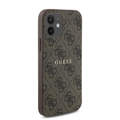 iPhone 12 Kılıf Guess Orijinal Lisanslı M-safe Şarj Özellikli 4G Desen Yazı Logolu Kılıf